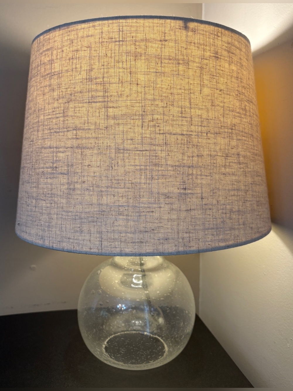 Seeded Glass Table Lamp with Linen Shade 16.5”T x 12.5”W